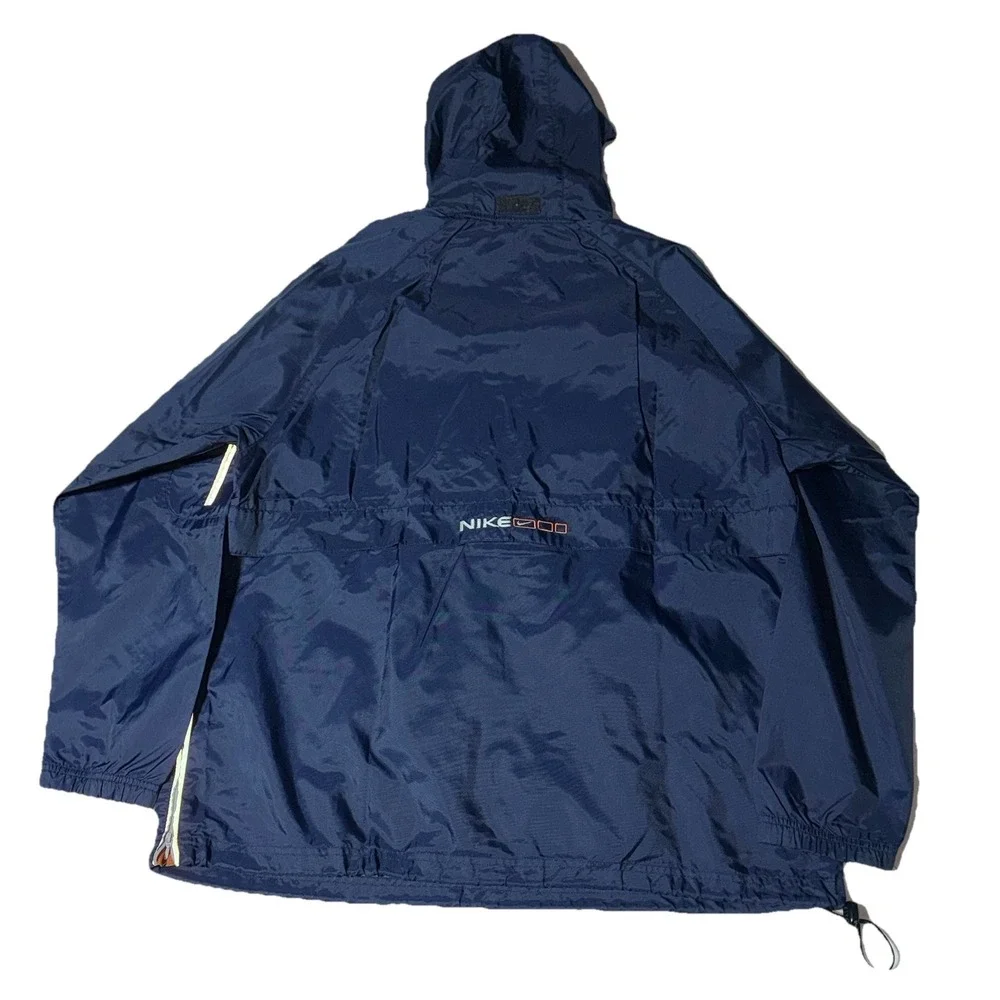 Vintage Nike Jacket Mens Large Navy Hooded Windbreaker Center Swoosh 90s 1/2 Zip